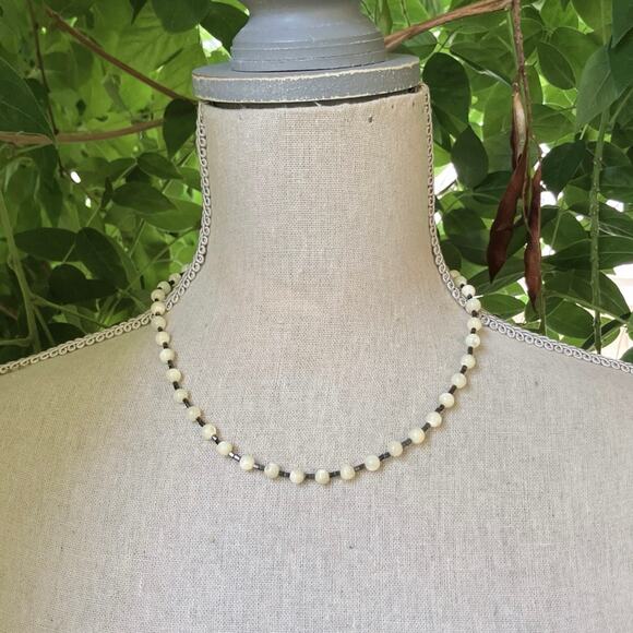 VTG 1960s Necklace Mid Century Shell Bead Japan Monochrome 18" Minimalist - Picture 4 of 10